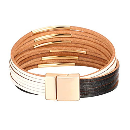 Fesciory Leather Wrap Bracelets for Women, Boho Western Layered Jewelry | Layered leather cuff bracelets, Easy on and off, Boho western style, Daily wear, Gift for women - color: Black 9