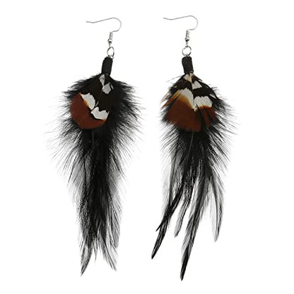 Long Bohemian Pheasant Feathers Statement Earrings Handmade Natural Lightweight Feather Dangle Earrings for Women (ea000067) - color: Black
