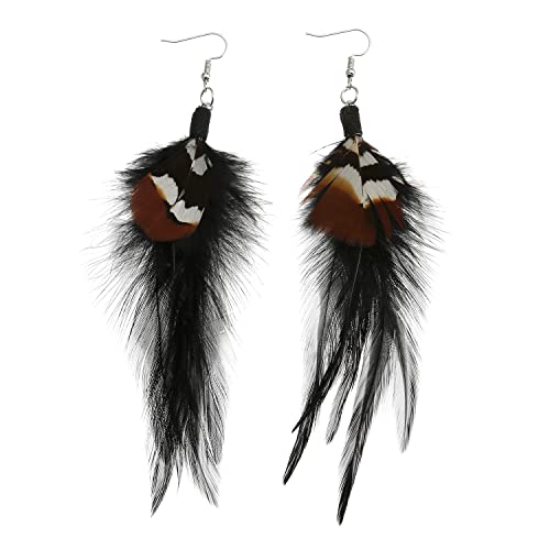 Long Bohemian Pheasant Feathers Statement Earrings Handmade Natural Lightweight Feather Dangle Earrings for Women (ea000067) - color: Black
