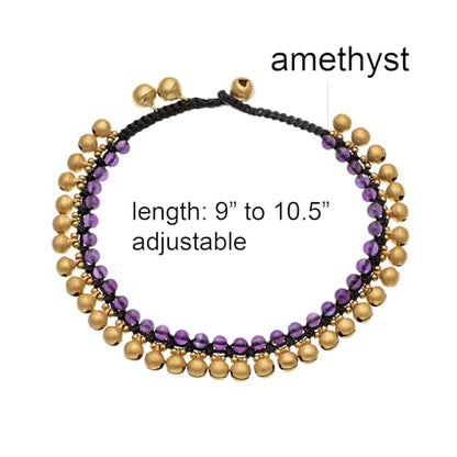 Jingling Round Stone Brass Anklet Bracelet Handmade Boho Ankle Bracelets for Women Minimalist Jewelry - color: purple