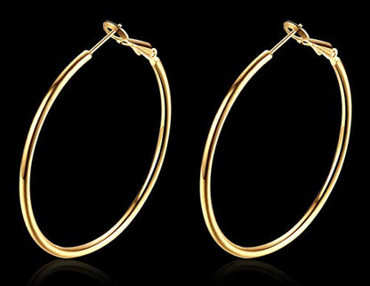 Gold Hoop Earrings,18K Gold Plated Rounded Hoops Earrings for Women - color: Yellow 60mm
