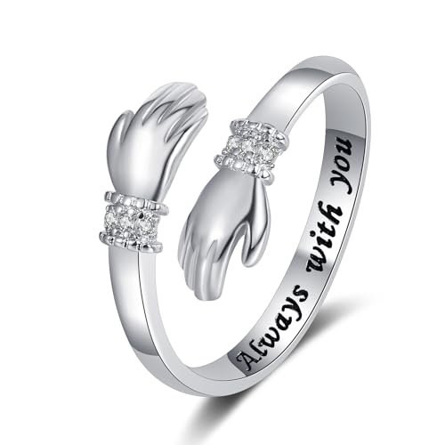 Granddaughter Daughter Hug Ring For Hope Rings, Stainless Steel Inspirational Jewelry Engraved Always With You Love You Forever Message Adjustable Non Tarnish Jewelry Birthday Gift Card - color: Always with you Diamond