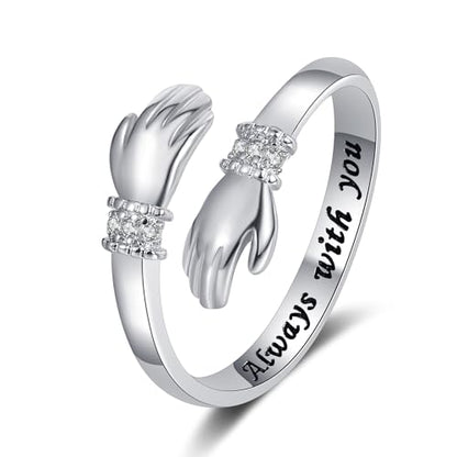 Granddaughter Daughter Hug Ring For Hope Rings, Stainless Steel Inspirational Jewelry Engraved Always With You Love You Forever Message Adjustable Non Tarnish Jewelry Birthday Gift Card - color: Always with you Diamond(Daughter)