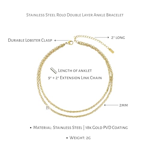 Stainless Steel Chain Ankle Bracelet for Women Adjustable Waterproof Anklet - color: Gold / Double Layer Rolo