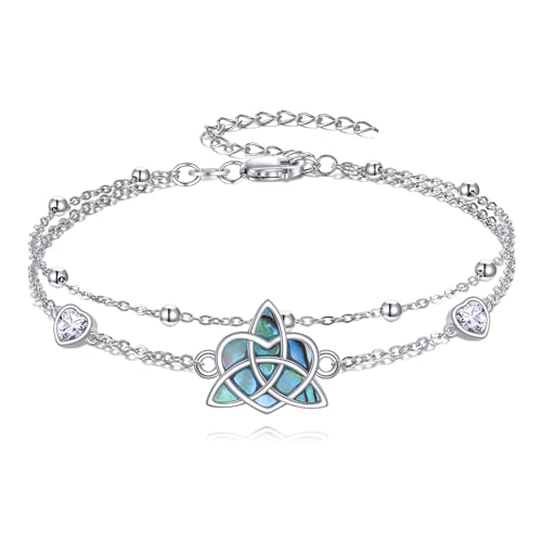 925 Sterling Silver Layered Anklet for Women Adjustable Multilayer Beach Anklet Bracelet - style: Celtic Knot