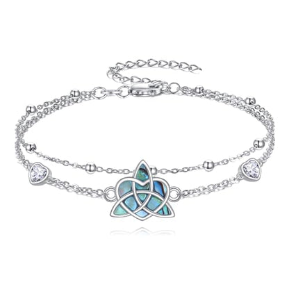 925 Sterling Silver Layered Anklet for Women Adjustable Multilayer Beach Anklet Bracelet - style: Celtic Knot