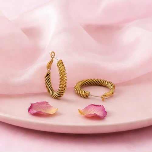 14K Gold Braided Texture Hoop Earring, 32/40mm Twist Rope Design Round Hoop Earrings for Women Gold Jewelry Gifts for women - style: Twisted Earrings-40mm
