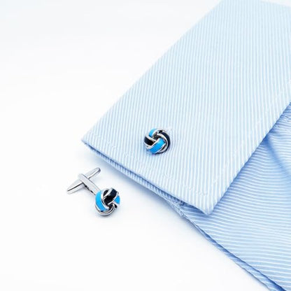 Knot Cufflinks in Gift Box Cuff Links for Men Lady Daily Wear Shirt | Men's Women Cufflink Set Jewelry for Wedding Party Prom Office Formal or Casual Business Tuxedo Dress, Easy to Put on - style: Black & Blue Knot