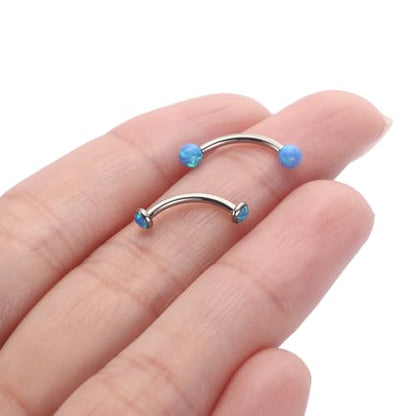 G23 Titanium Eyebrow Piercing Jewelry Eyebrow Rings Curved Barbell 16G Eyebrow Belly Button Ring Navel Rings Rook Daith Earrings Lip Ring Eyebrow Jewelry 6mm-12mm - color: 2PCS,Ball Shape Blue Opal+Disc Shape Blue Opal,Silver