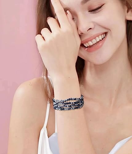 Noessla Beaded Boho Stretch Bracelet Colorful Stackable Crystal Beads Bracelets Trendy Costume Jewelry Mothers Day Gifts for Women - color: Black and Silver