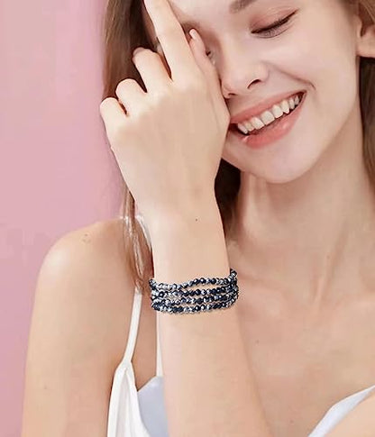 Noessla Beaded Boho Stretch Bracelet Colorful Stackable Crystal Beads Bracelets Trendy Costume Jewelry Mothers Day Gifts for Women - color: Black and Silver