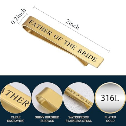 HAWSON Father of the Bride and Groom Tie Clip Best Man Skinny Stainless Steel Marriage Tie Bar Wedding Gift for Man - style: 2“-Golden-Father Of The Bride