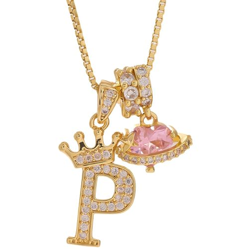 18K Gold & Silver Plated Initial Necklaces for Women - color: P-Gold
