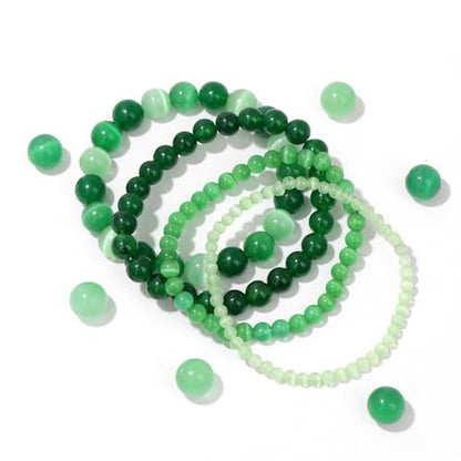 Vinswet 4pcs Beaded Bracelets for Women,Natural Healing Crystal Gemstones Bracelet,Anxiety Stress Relief Bracelet Handmade purple Jewelry Gifts for Women - color: Light green cat eyes&Dark green cat eyes&Green jade