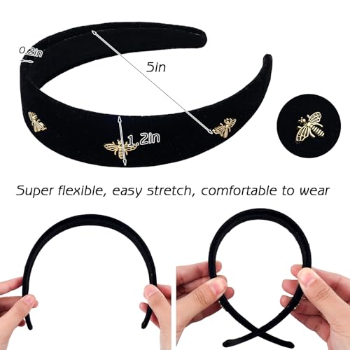 Velvet Wide Headband for Women Girls Black Hairbands Bee Thin Hair Band Adult Cute Headbands Non Slip Soft Headband Makeup Washing Face Fashion Hair Accessories Christmas Gifts - color: C-Bee Velvet Wide Headband