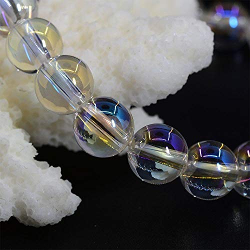 Angelstones Gemstones 6mm Round Beads Healing Crystal Bracelet for women | Natural Gemstone, Handmade Gifts for Women, Healing Crystal Round Beaded Stretch Bracelets, Unisex Jewelry for Women and Men - color: Aqua Aura Clear Quartz