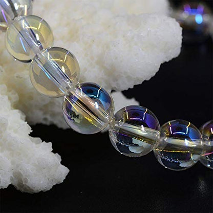 Angelstones Gemstones 6mm Round Beads Healing Crystal Bracelet for women | Natural Gemstone, Handmade Gifts for Women, Healing Crystal Round Beaded Stretch Bracelets, Unisex Jewelry for Women and Men - color: Aqua Aura Clear Quartz