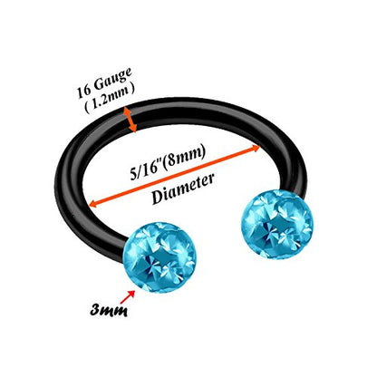 2pcs 16g Circular Barbell Black Titanium G23 Ear Helix Lip Eyebrow Tragus Nose Snake Septum Cartilage Bite Ring B2ICT - color: Aquamarine