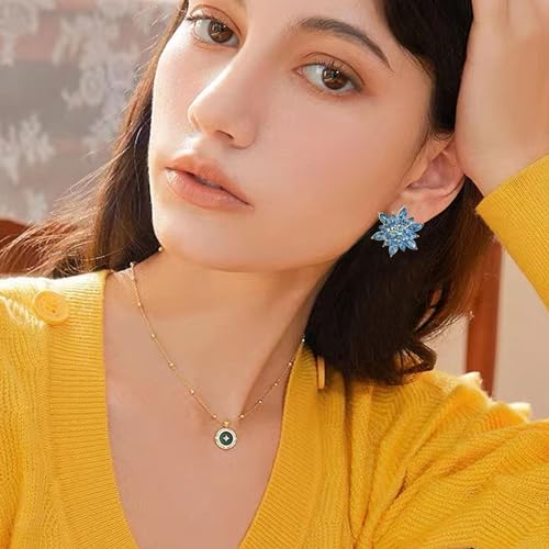 Crystal Flower Burst Stud Earrings Large Big Sparkly CZ Cubic Rhinestone Floral Cluster Flower Stud Earrings Bridal Wedding Party - color: Blue