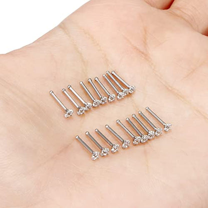 18G 20G 22G Nose Rings Studs with Cubic Zirconia 316L Surgical Steel Straight Screw L Shaped Nose Studs Piercing Jewelry for Women Men Girl CZ 1.5mm 2mm 2.5mm 3mm 20Pcs - color: A:20G Straight- Silver 2mm