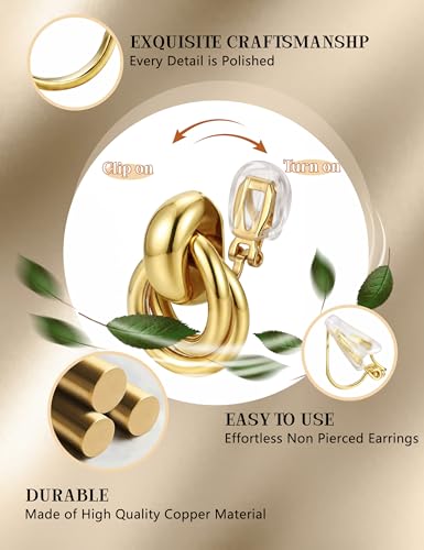 ORAZIO Clip On Earrings Women Geometric Statement Unique Non Pierced Earrings 14K Gold Plated Knot Chunky Drop Dangle Hoop Stud Clip-on Earrings for Women Trendy - color: Style A-Gold Plated