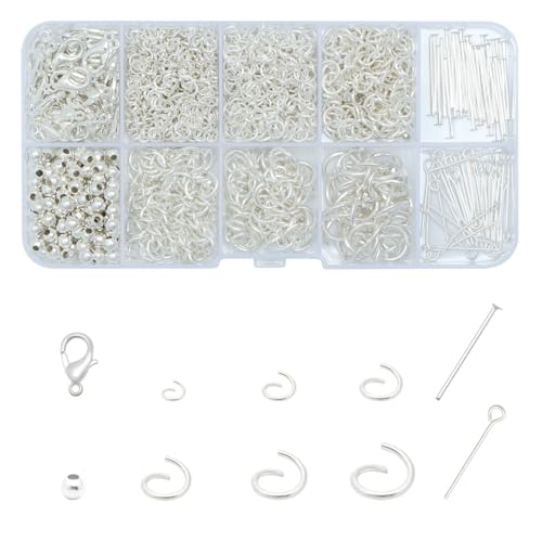 Jump Rings for Jewelry Making Kit, Open Jump Rings Jewelry Repair Kit for Adult Necklace Bracelet, Lobster Clasps and Closures Repair Supplies Kit, (White Silver) - color: White Gold