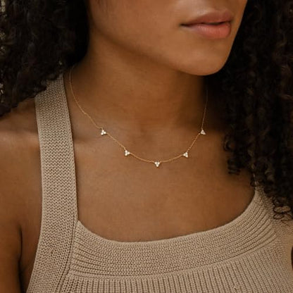 Dainty Silver Gold Necklaces for Women Cute Station Choker Simulated Diamond Necklace Simple Layering CZ Necklace Trendy Jewelry Gifts - color: Gold, style: 5pcs Flower-Shaped CZ