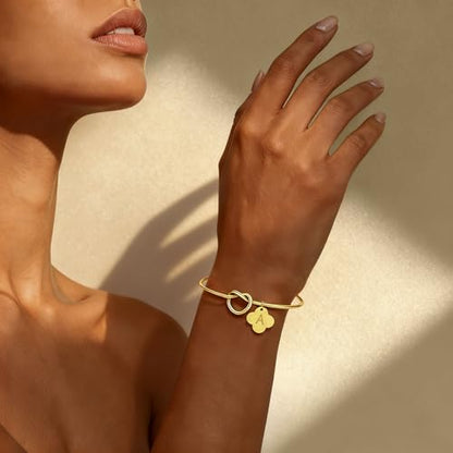 2Pcs Gold/Silver Initial Bracelets for Women Dainty Knot Letter A-Z Initial Bracelet for Women, Personalized Cuff Bangle Bracelet Jewelry Gifts for Women - color: S