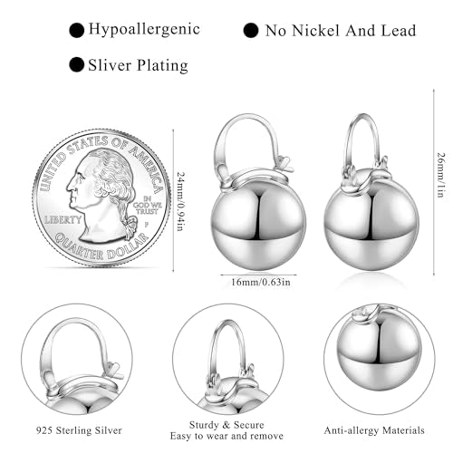 14k Gold Plated Ball Dangle Earrings for Women Sterling Silver Ball Drop Earrings Hypoallergenic Round Balls Hoop Earring Leverback Lightweight Earrings Fashion Jewelry - color: sliver 1