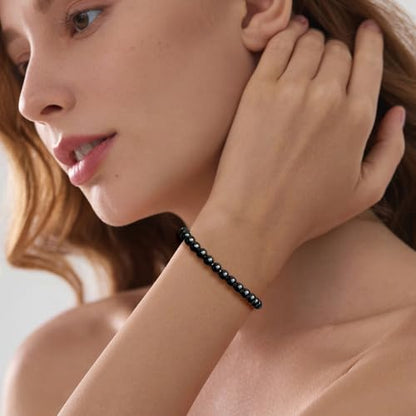 Crystal Beaded Bracelets for Women 4mm Clear Quartz Bead Handmade Gemstone Stretch Elastic Bracelet Natural Stone Crystal Healing Reiki Spiritual Jewelry Gifts - color: Black Obsidian, size: 6mm