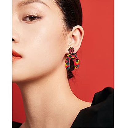 Unique Geometric Irregular Polymer Clay Acrylic Earrings for Women Spring Colorful Spray Paint Simple Personality and Geometric U-Shape Drop Earrings
