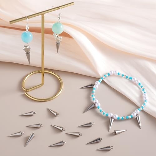 Cone Charm, Punk Style Spike Pendants with Small Hole, Glossy Gothic Dangle Cone Pendants Charm - color: Silver,Stainless Steel,25pcs,0.71"