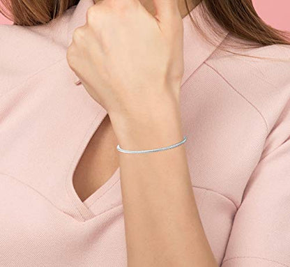 Savlano 925 Sterling Silver Solid Italian Round Diamond Cut Snake Chain Bracelet/Anklet For Women & Men - Made in Italy Comes Gift Box - style: 2mm