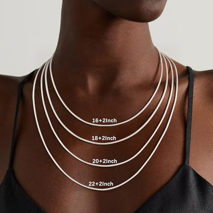 925 Sterling Silver Chain Necklace for Women - 1mm 1.5mm 2mm Snake Chain Necklace Smooth Sturdy Jewelry Gift Size 16/18/20/22 Inches - color: 1mm, size: 16+2"