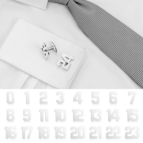 AMITER Mens Cufflinks with Number, Classic Silver Personalized Cuff Links for Men, Sport’s Day Casual or Formal Shirts - style: 15