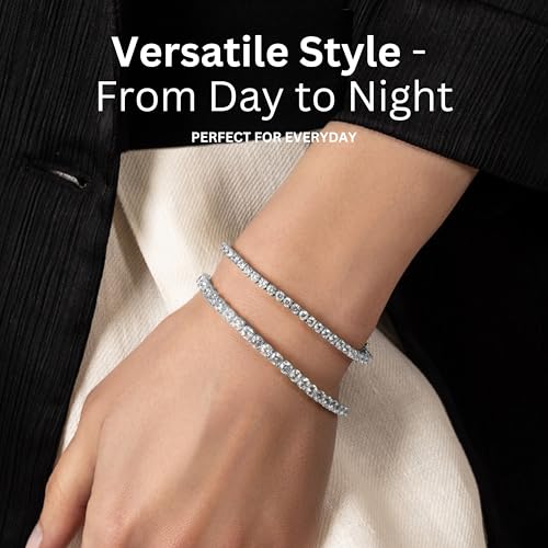KISPER Tennis Bracelets for Women Gold Plated Round Cut CZ | 5A cubic zirconia simulated diamonds, 3mm & 4mm, 6.5-7.5 inches, box clasp, tarnish resistant, waterproof - color: White Gold