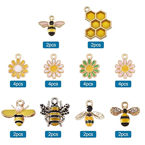 KISSITTY 28pcs/box Enamel Bee Charm Pendants Daisy Flower Dangle Charm for Earrings Necklace Bracelet Jewelry Making and Crafting