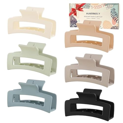 Auseibeely 6 Pack Square Claw Clips for Women Girls,Rectangle Hair Clip 3.35" Medium Non-slip Claw Clips, Strong Hold Matte Jaw Claws for Thin/Medium Hair Banana Jaw Clips Accessories Gift - color: Light