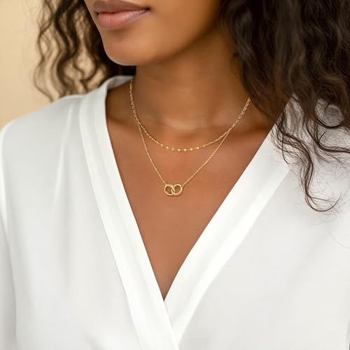 Dainty Layered Necklaces for Women,14k Gold Plated CZ Choker Necklace Stack | 14K Gold Plated Necklace set,Non Tarnish Hypoallergenic Beaded Paperclip Chain Necklace Stack Women's Minimalist Jewelry Gift - color: Gold-6