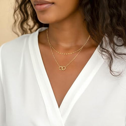 Dainty Layered Necklaces for Women,14k Gold Plated CZ Choker Necklace Stack | 14K Gold Plated Necklace set,Non Tarnish Hypoallergenic Beaded Paperclip Chain Necklace Stack Women's Minimalist Jewelry Gift - color: Gold-6