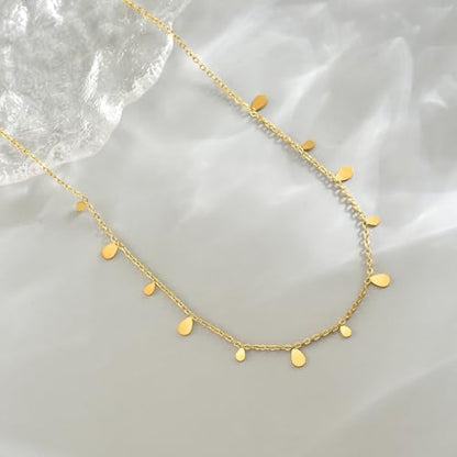Gold Chain Necklace for Women 18K Gold Plated Dainty Star Cross Heart Cuabn Choker Chains Stainless Steel Trendy Jewelry Christmas Gifts - color: Small Teardrop-Gold