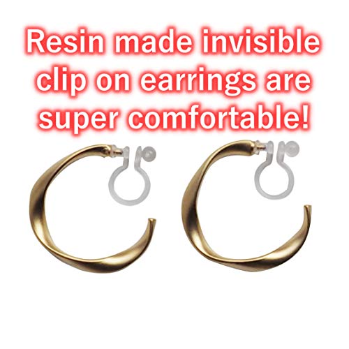 Women's Twisted Invisible Hoop Clip On Earrings Gold Silver Textured Comfortable Non Pierced Earrings - color: Twisted Gold