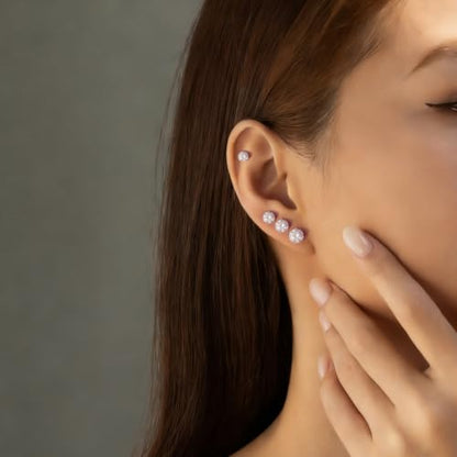 Gold Stud Earring Set for Women Men, Round CZ Earrings Hypoallergenic | 925 Silver Post , 4 Holes Small Studs Earrings Multiple Piercing Cartilage Tragus Trendy Post Cute Earrings Stacks Jewelry - color: Rose gold
