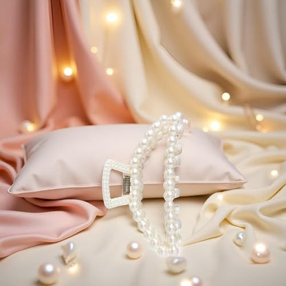 1Pc White Large Hair Clip for Thick Hair, Girls Claw,Big Hair Clips Hair Claws for Thin, Hair Claws Clips For Hair,Faux Pearl Claw Clips,Neutral Hair Clips Large Jaw Clip