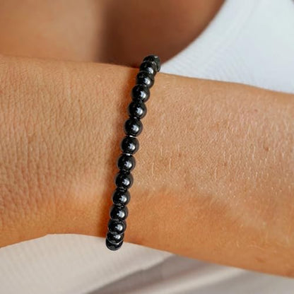 Crystal Beaded Bracelets for Women 4mm Clear Quartz Bead Handmade Gemstone Stretch Elastic Bracelet Natural Stone Crystal Healing Reiki Spiritual Jewelry Gifts - color: Black Obsidian, size: 6mm