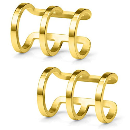 Stainless Steel Ear Cuff Non piercing Fake Clip-on Cartilage Earring Set Women Men 6pcs - color: 6PCS - Gold