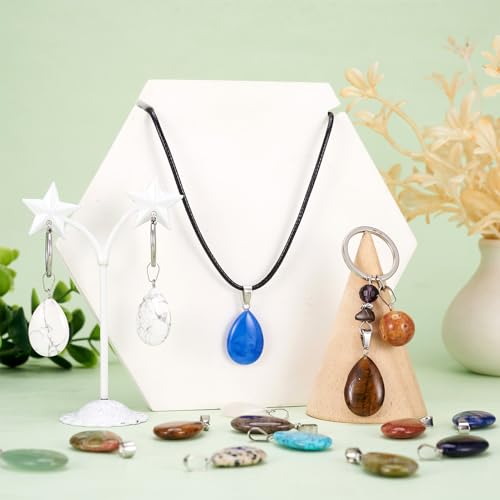 50Pcs Teardrop Stone Pendants Water Drop Healing Crystal Quartz Chakra Gemstone Rock Charms Random Mixed for Necklace Jewelry Making Hole: 2x7mm - color: 1-Mixed Color-Teardrop-Random
