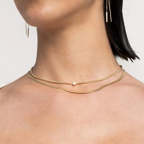 Layered Gold Necklaces for Women14K Gold Planted Non Tarnish | Cuban, Herringbone,Figaro,Paperclip Chain Layering Stack Choker Necklace , Trendy Jewelry Gift for Women - color: D