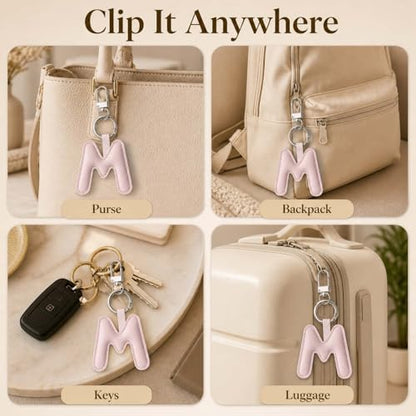Initial Letter Keychain,Stainless Steel,Colorful Faux Leather Keyring for Backpack,Purse,Car Keys,Gift for Men Women - color: M