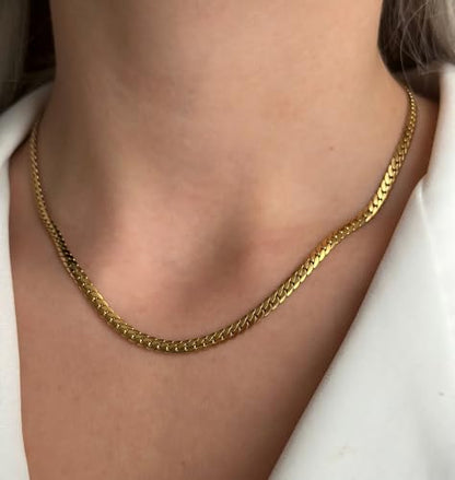 Gold Chain for Women & Men,14K Gold Necklace for Men &Women Flat Snake Chains for Womens Herringbone Curb Choker Chains Necklaces 3MM Width，18” 20” 22” 24” - size: 22inchs